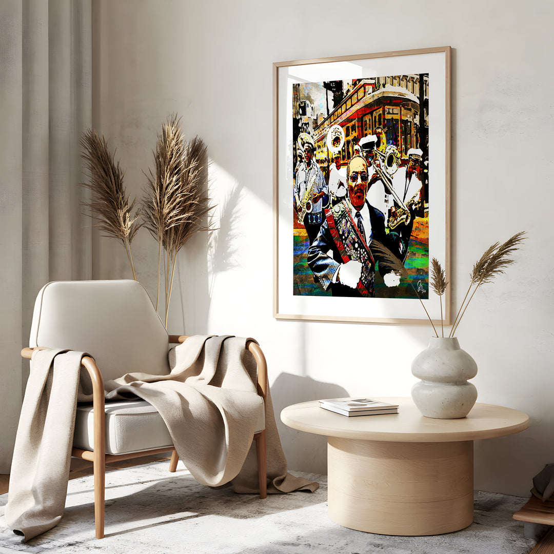 Algiers Brass Band New Orleans Wall Art Canvas Print Side View Gold Frame