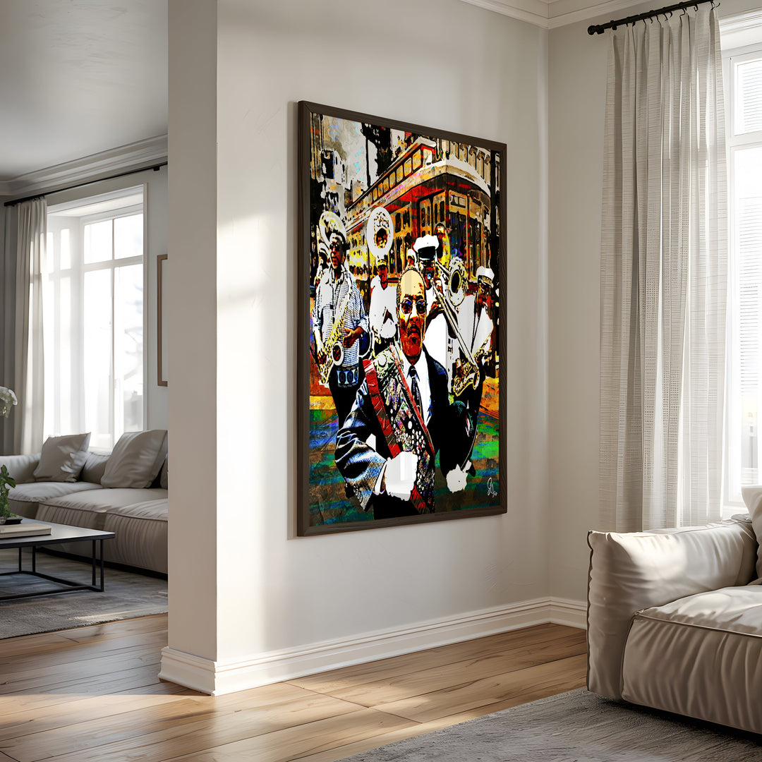 Algiers Brass Band New Orleans Wall Art Canvas Print Side View Black Frame