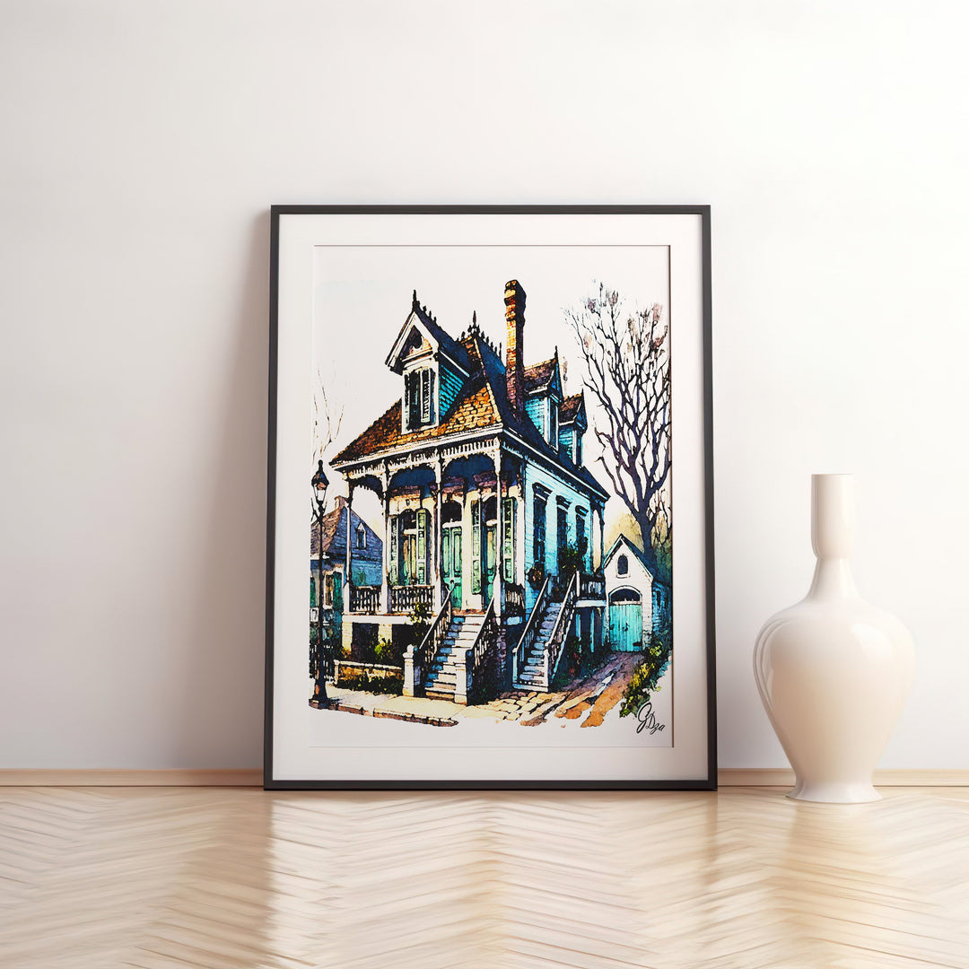 Algiers Point House New Orleans Wall Art Canvas Print Front View