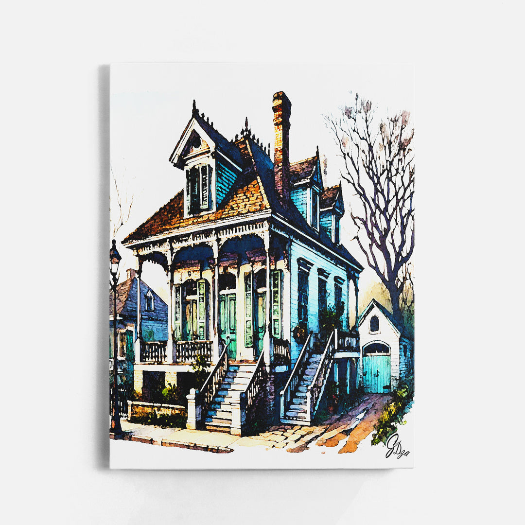 Algiers Point House New Orleans Wall Art Canvas Print Front View Wrapped
