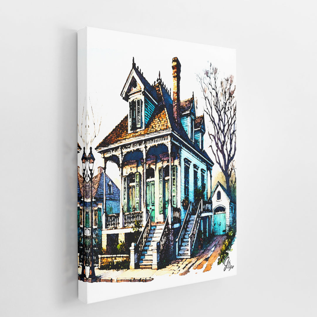 Algiers Point House New Orleans Wall Art Canvas Print side View Wrapped