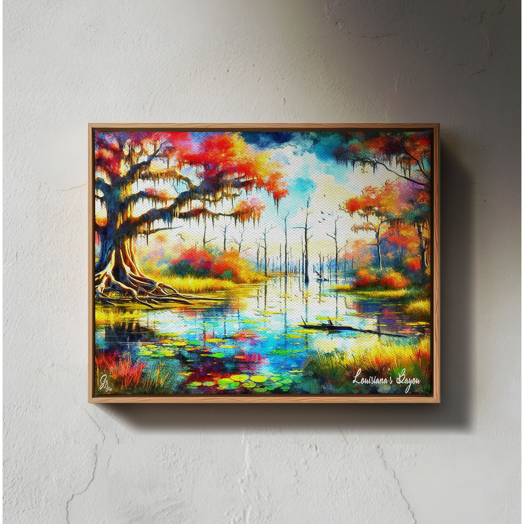 Autumn Bayou Nature Wall Art Canvas Print Front View Floating Frame
