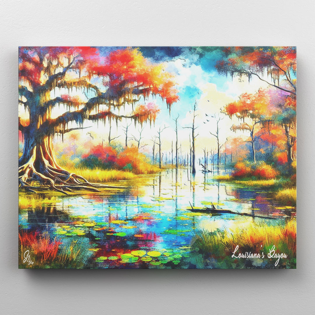 Autumn Bayou Nature Wall Art Canvas Print Front View Wrapped