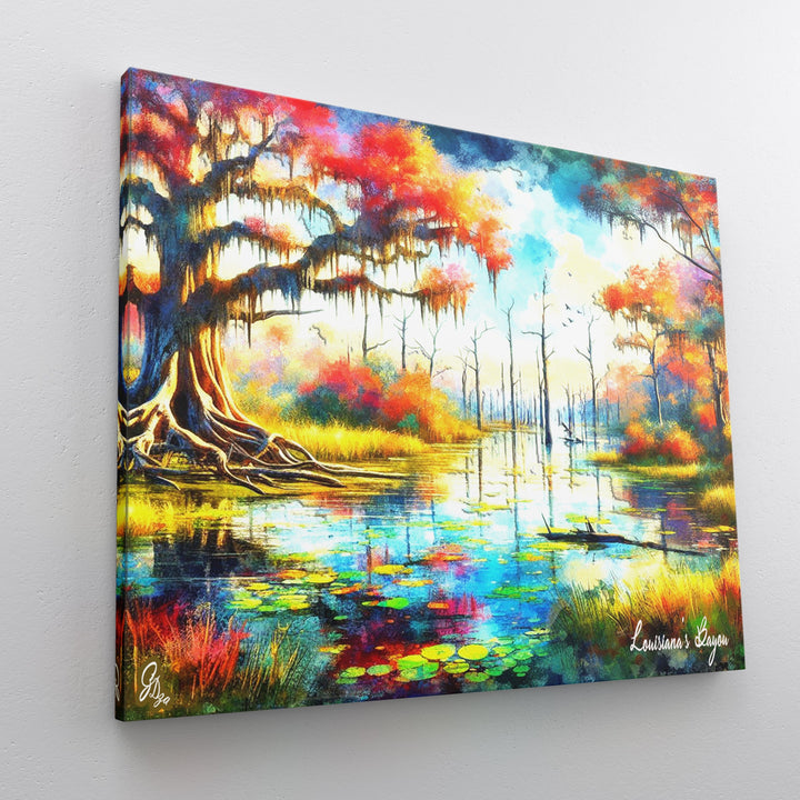 Autumn Bayou Nature Wall Art Canvas Print Side View Wrapped