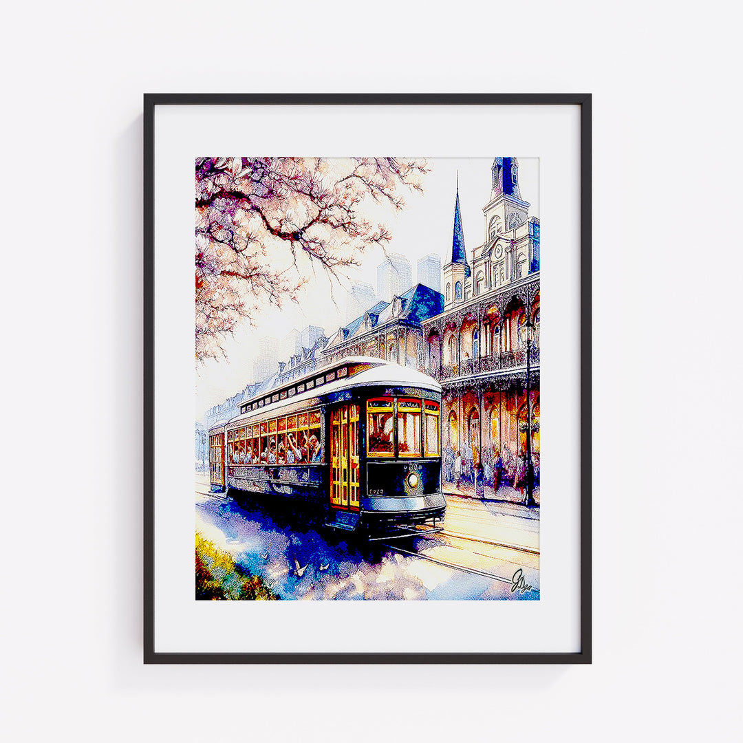 Autumn Streetcar New Orleans Wall Art Canvas Print Front View
