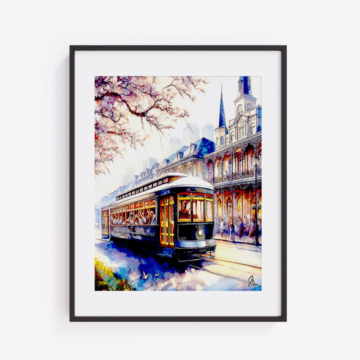 Autumn Streetcar New Orleans Wall Art Canvas Print Front View