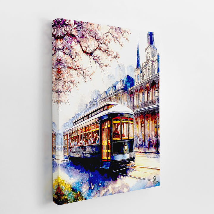 Autumn Streetcar New Orleans Wall Art Canvas Print Side View Wrapped