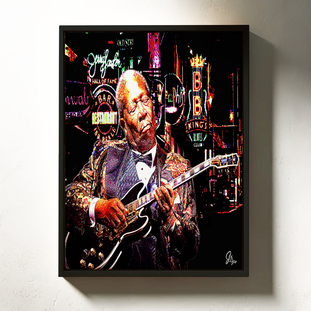 B. B. King Music Wall Art Canvas Print Front View Floating Frame