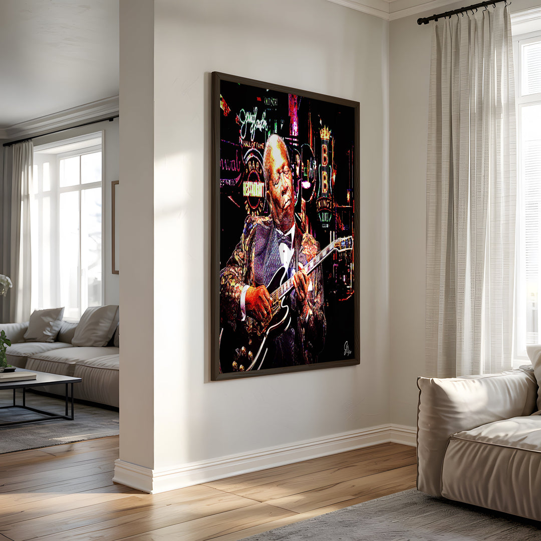B. B. King Music Wall Art Canvas Print Side View Black Frame