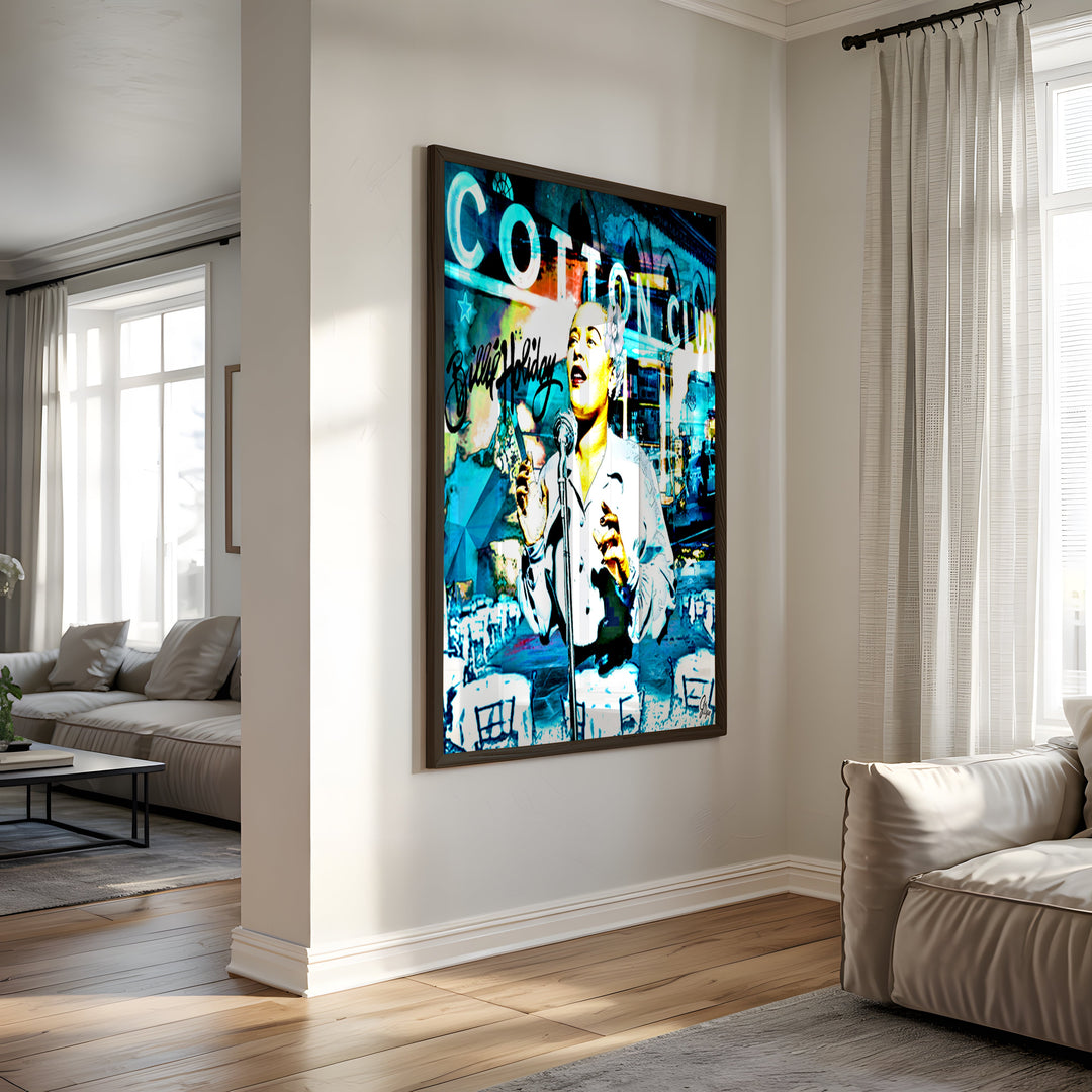 Billie Holiday Music Wall Art Canvas Print Side View Black Frame