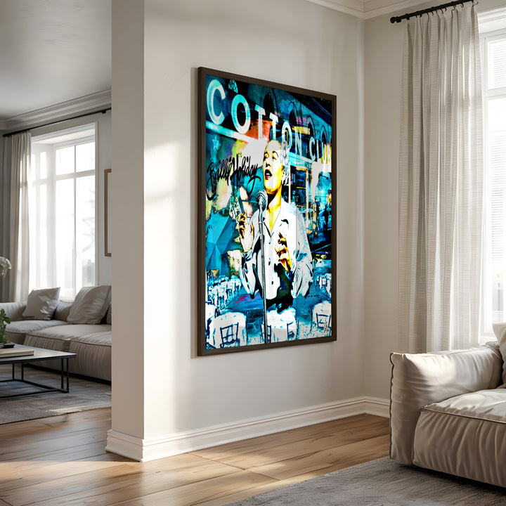 Billie Holiday Music Wall Art Canvas Print Side View Black Frame