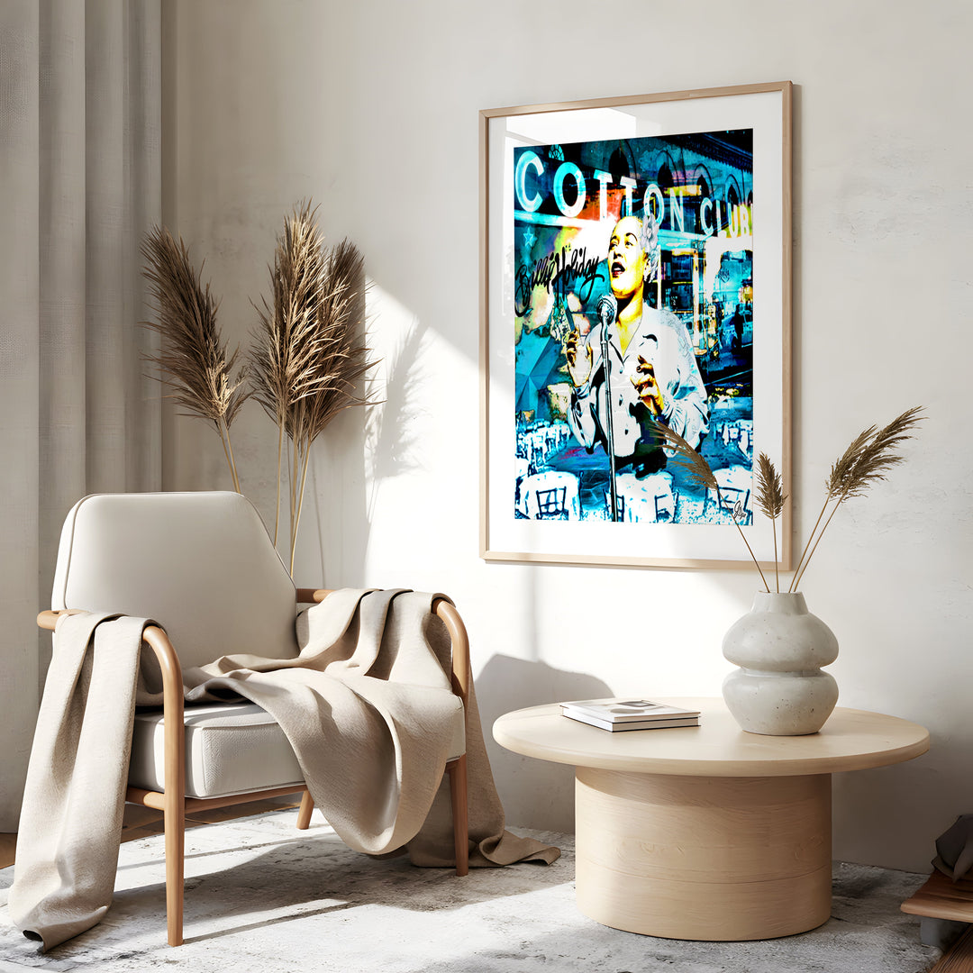 Billie Holiday Music Wall Art Canvas Print Side View Gold Frame