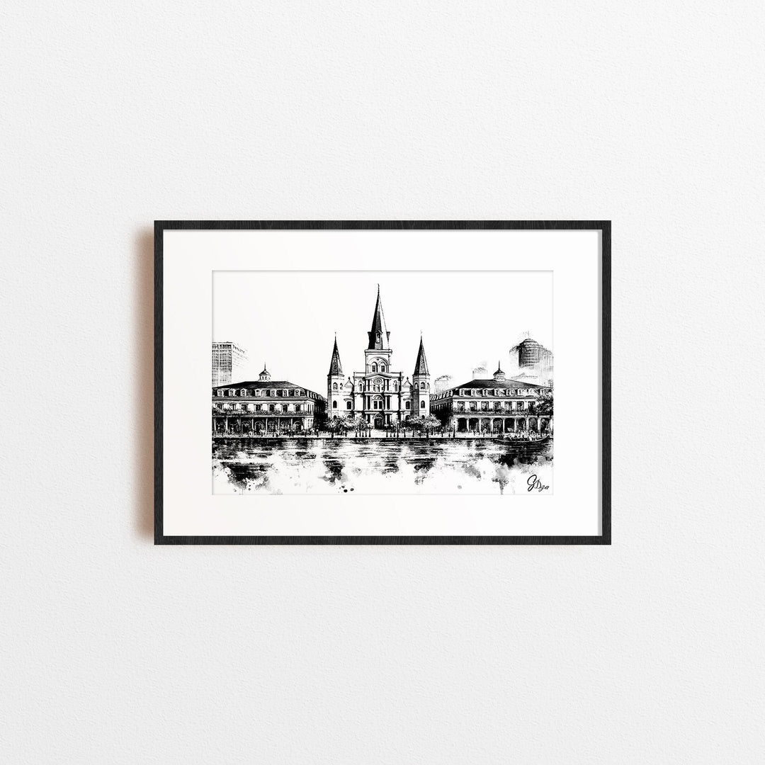 Black and White Cathedral New Orleans Wall Art Canvas Print Front View