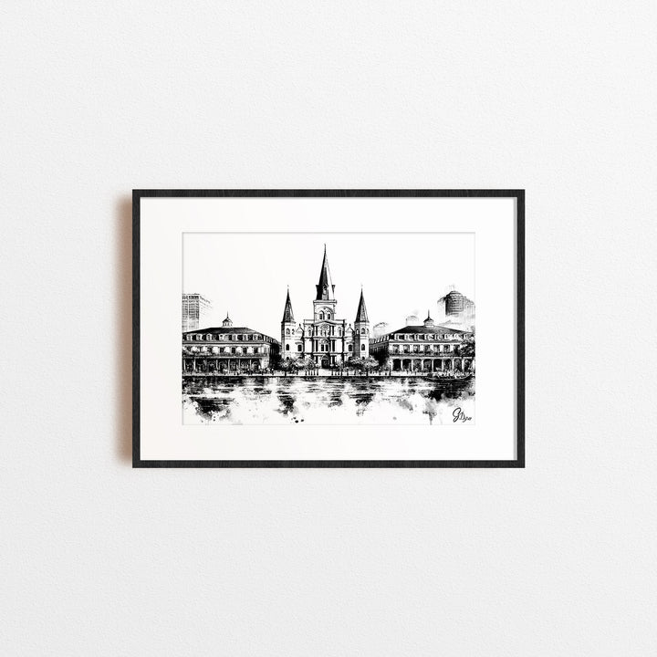 Black and White Cathedral New Orleans Wall Art Canvas Print Front View