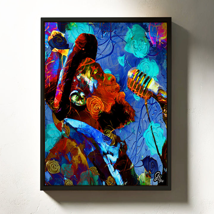 Blues in the Garden Music Wall Art Canvas Print Front View Floating Frame