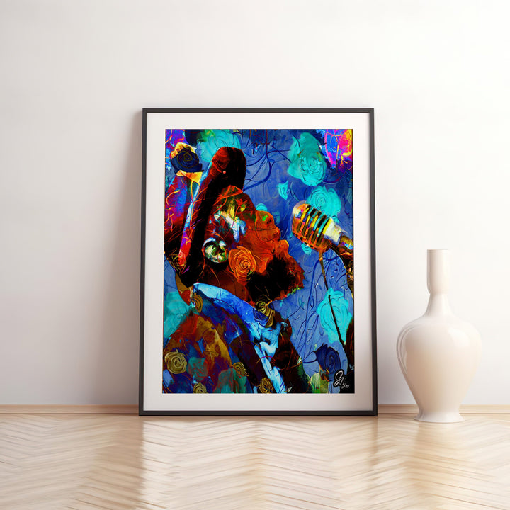 Blues in the Garden Music Wall Art Canvas Print Front View Matted