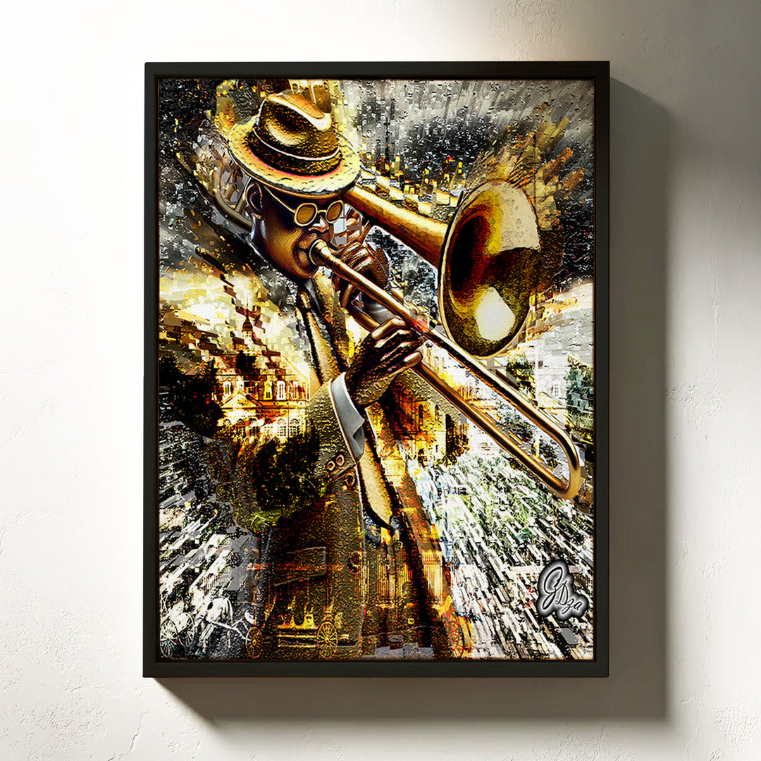 Brass-A-Holic Music Wall Art Canvas Print Front View Floating Frame
