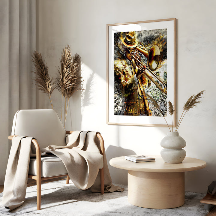 Brass-A-Holic Music Wall Art Canvas Print Side View Gold Frame