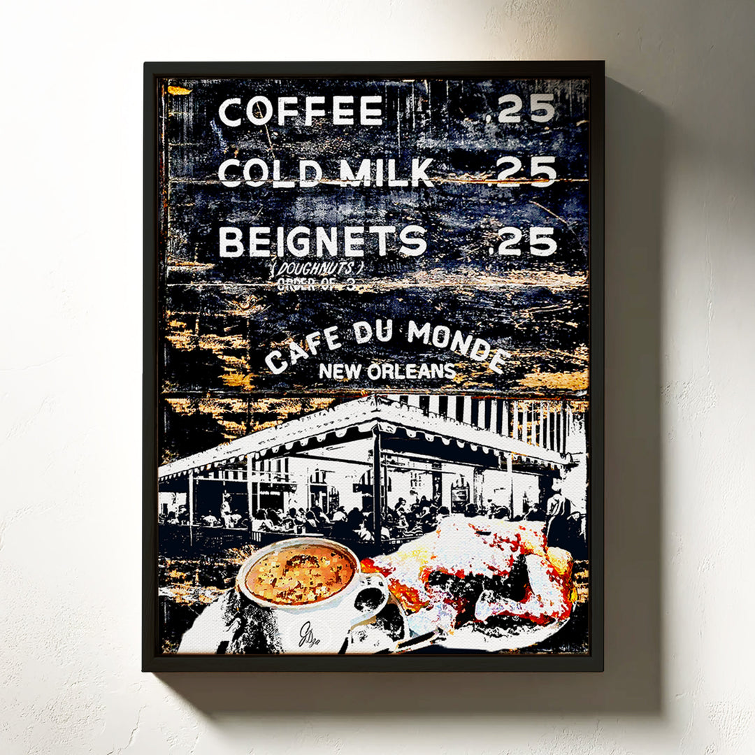 Cafe du Monde New Orleans Wall Art Canvas Print Front View Floating Frame