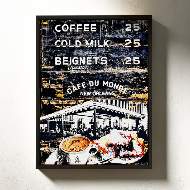Cafe du Monde New Orleans Wall Art Canvas Print Front View Floating Frame
