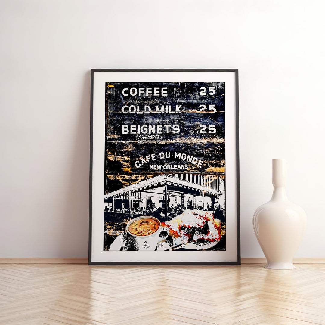 Cafe du Monde New Orleans Wall Art Canvas Print Front View Matted