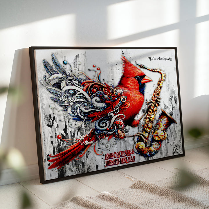 Coltrane and Hartman Music Wall Art Canvas Print Side View Black Floating Frame