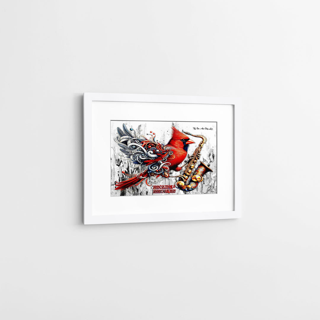 Coltrane and Hartman Music Wall Art Canvas Print Side View White Frame