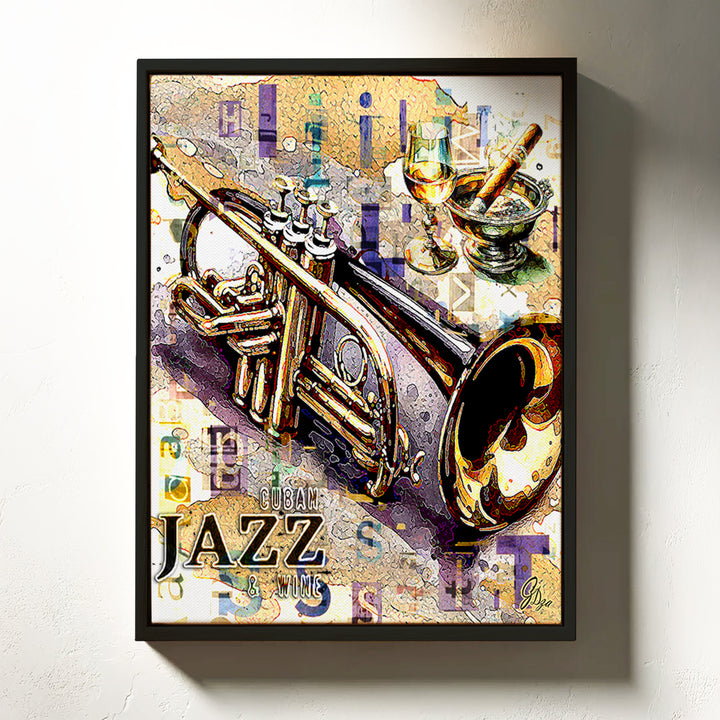 Cuban Jazz Trumpet Music Wall Art Canvas Print Front View Floating Frame