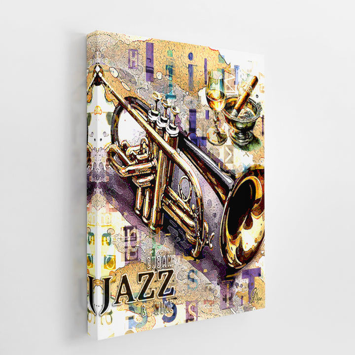 Cuban Jazz Trumpet Music Wall Art Canvas Print Side View Wrapped