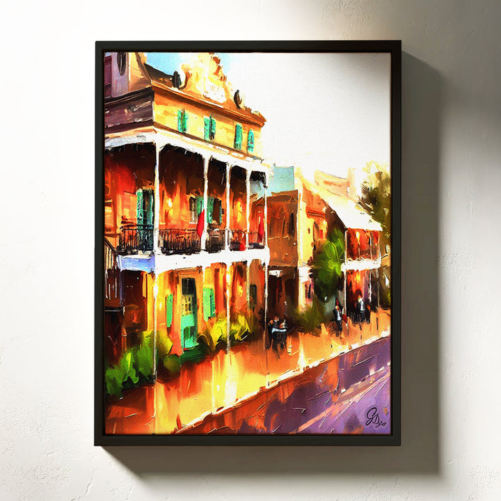 Decatur Street New Orleans Wall Art Canvas Print Front View Floating Frame