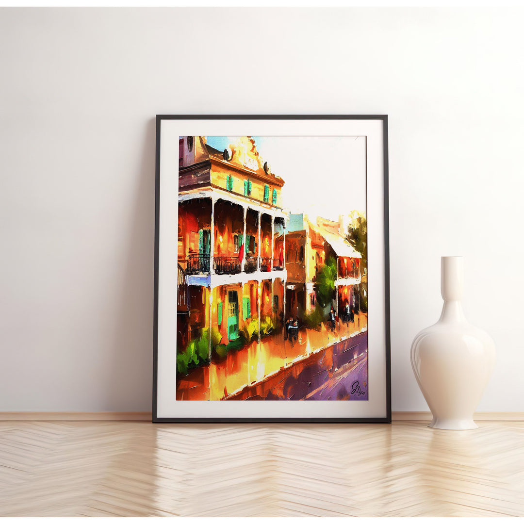 Decatur Street New Orleans Wall Art Canvas Print Front View Matted