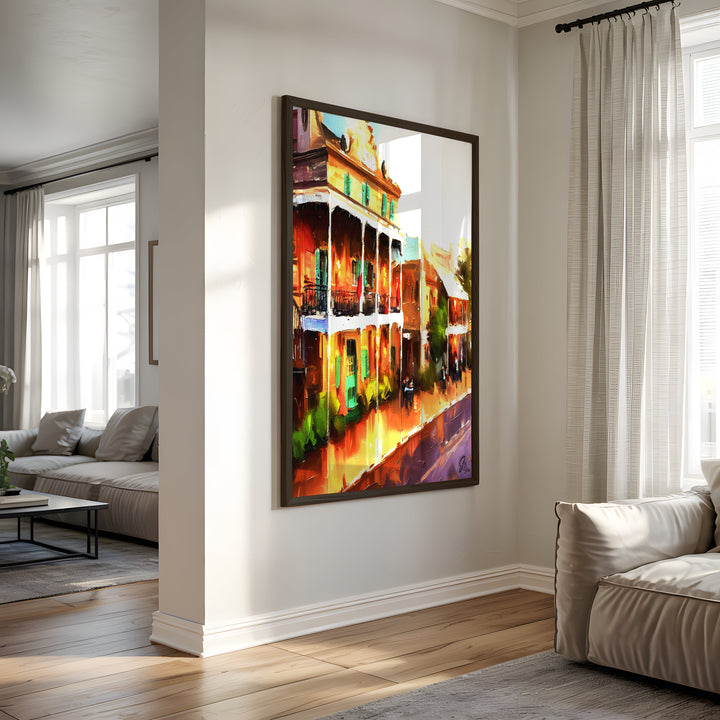 Decatur Street New Orleans Wall Art Canvas Print Side View Black Frame