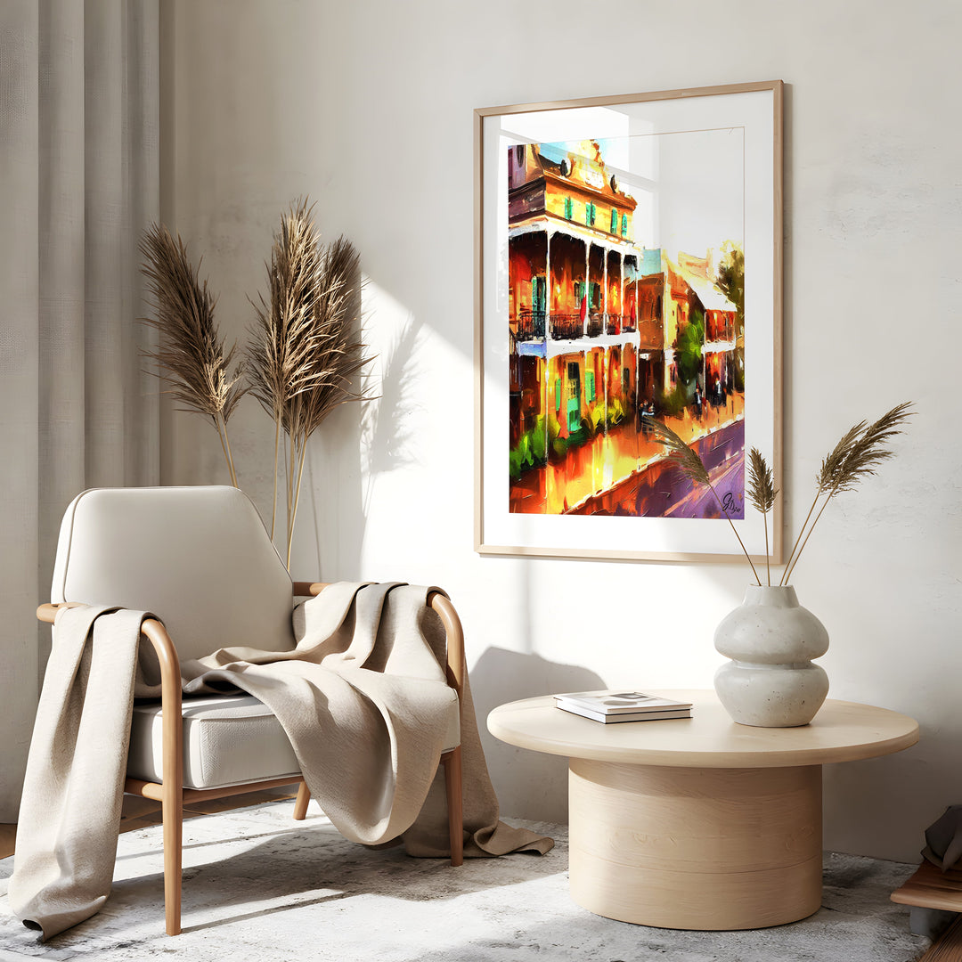 Decatur Street New Orleans Wall Art Canvas Print Side View Gold Frame