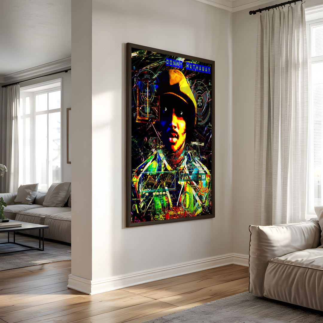 Donny Hathaway Music Wall Art Canvas Print Side View Black Frame