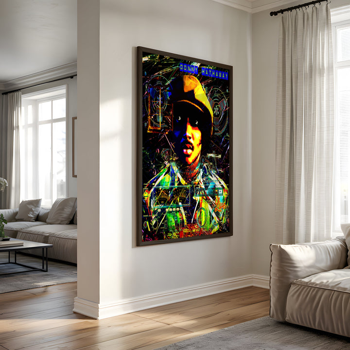 Donny Hathaway Music Wall Art Canvas Print Side View Black Frame