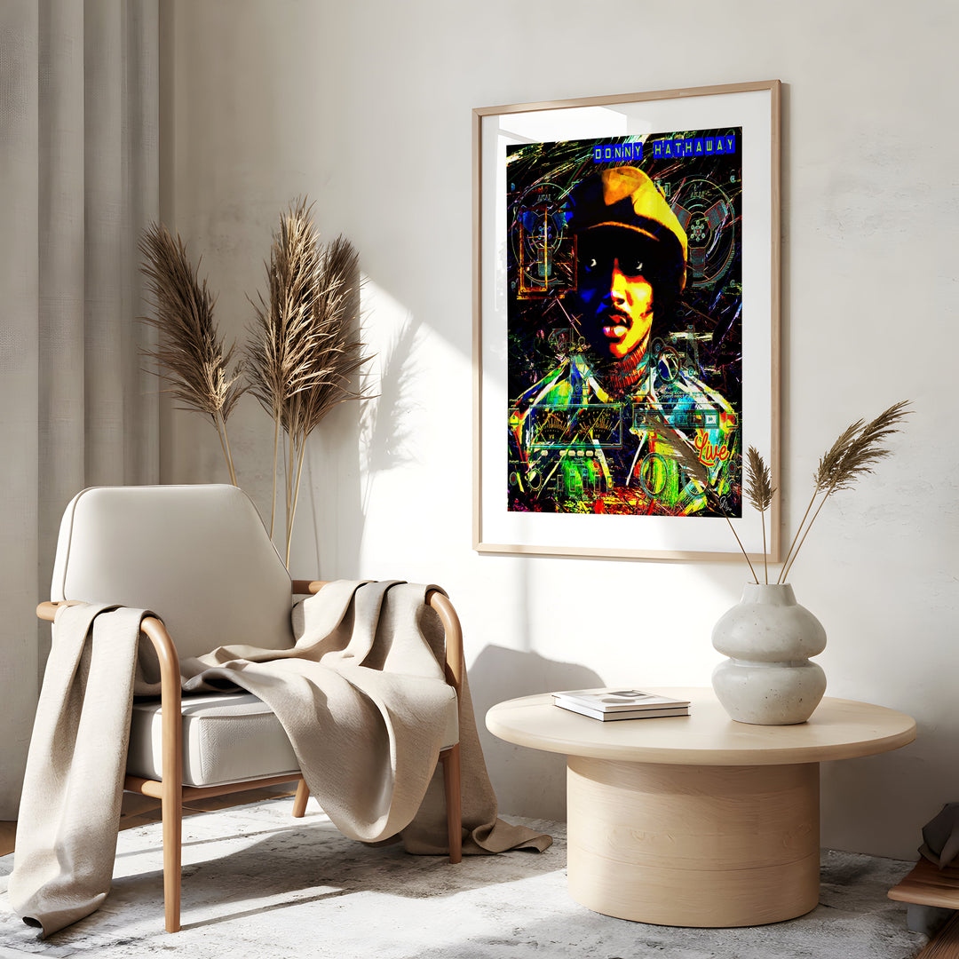 Donny Hathaway Music Wall Art Canvas Print Side View Gold Frame