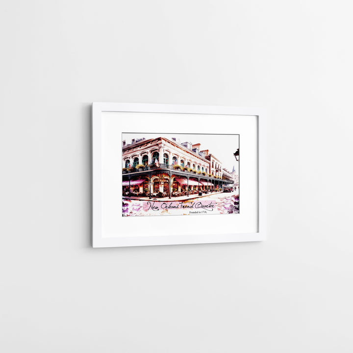 Founded in 1718 Series 1 New Orleans Wall Art Canvas Print Side View White Frame