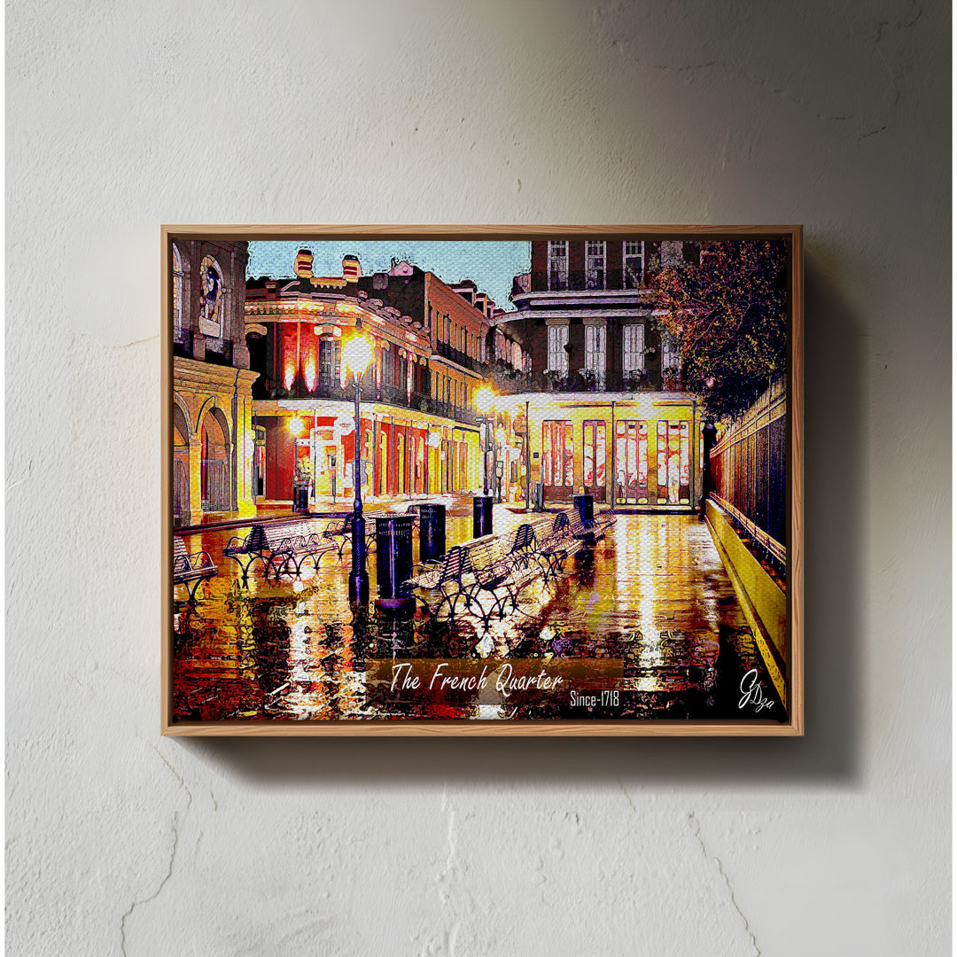 French Quarter Benches New Orleans Wall Art Canvas Print Front View Floating Frame