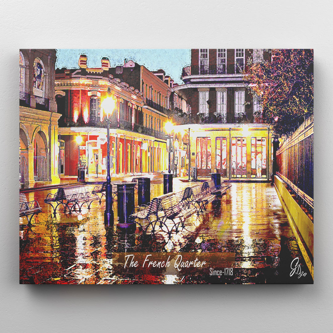 French Quarter Benches New Orleans Wall Art Canvas Print Front View Wrapped