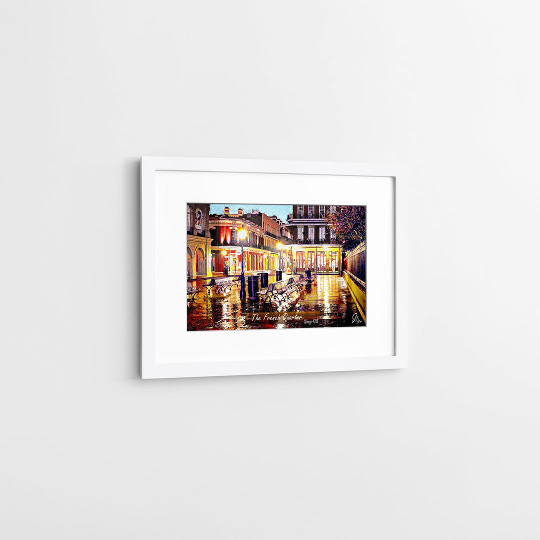 French Quarter Benches New Orleans Wall Art Canvas Print Sided View White Frame