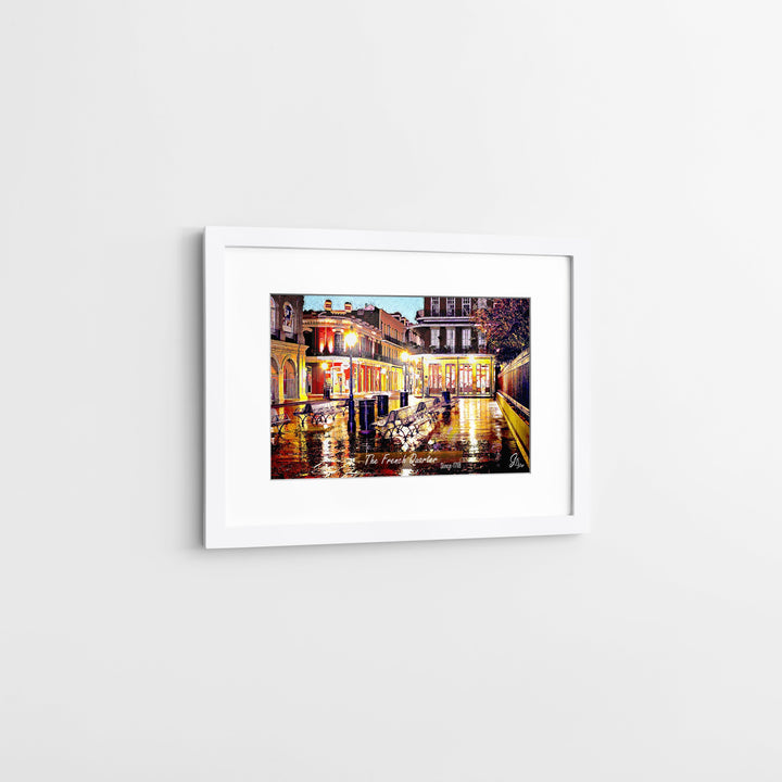 French Quarter Benches New Orleans Wall Art Canvas Print Sided View White Frame