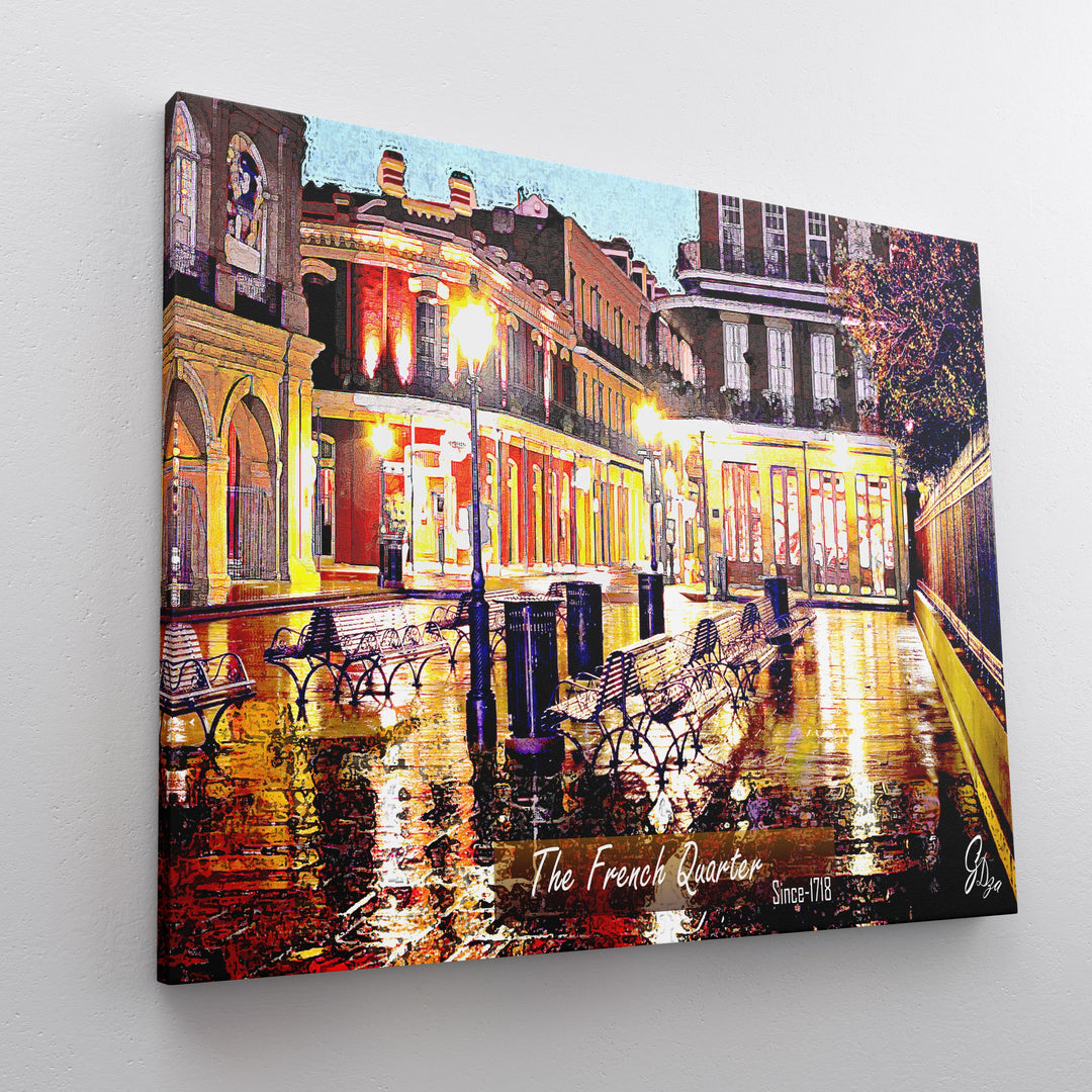French Quarter Benches New Orleans Wall Art Canvas Print Side View Wrapped