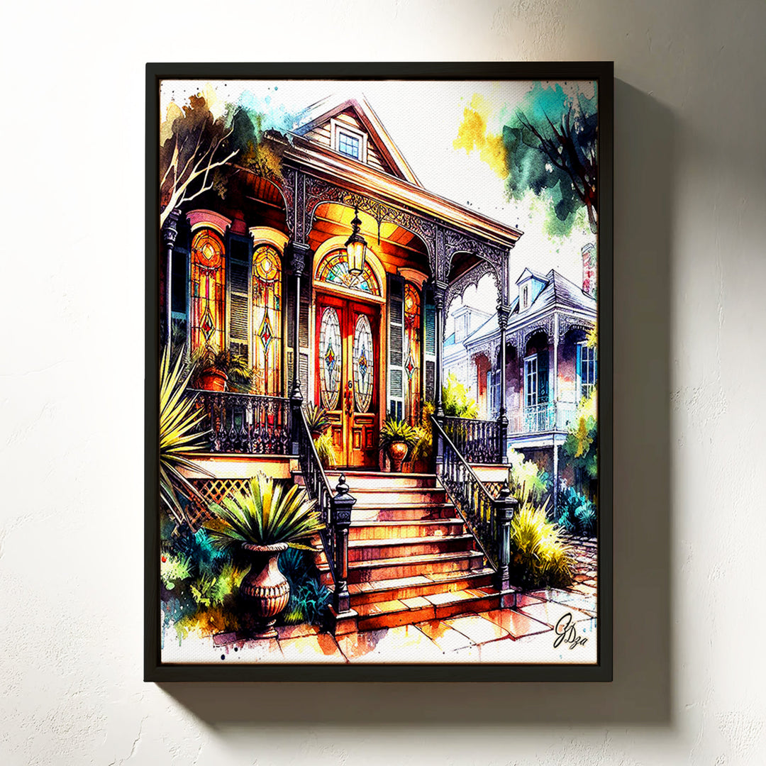 Garden District New Orleans Wall Art Canvas Print Front View Floating Frame