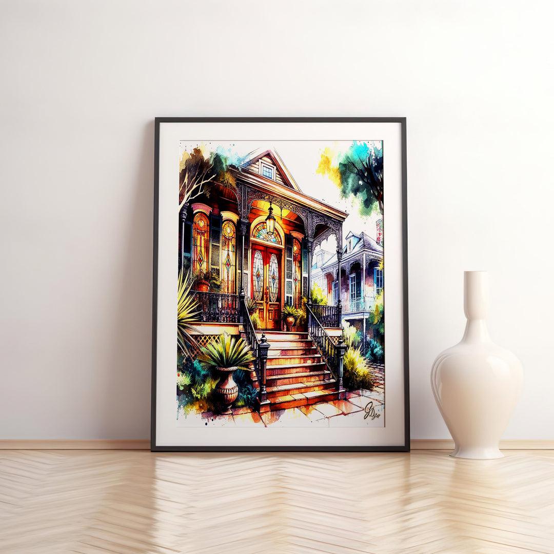 Garden District New Orleans Wall Art Canvas Print Front View Matted