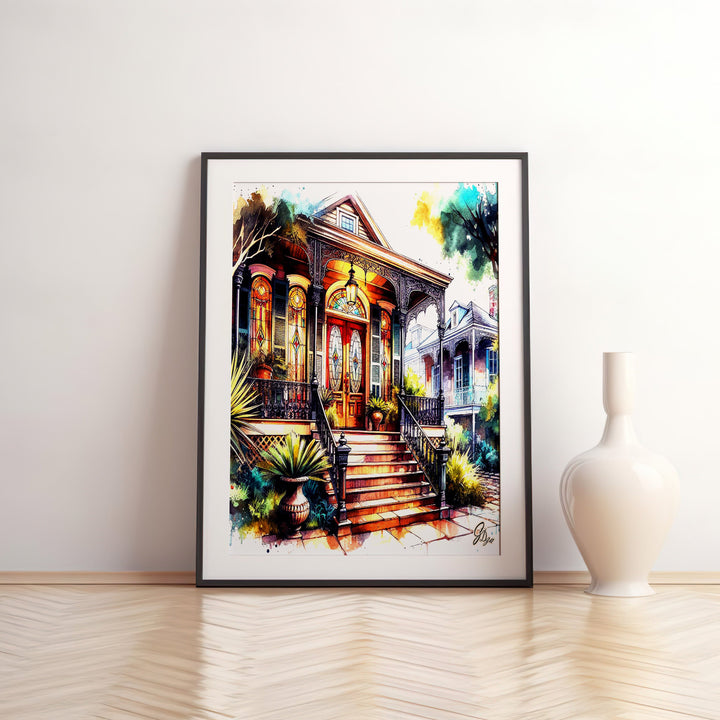 Garden District New Orleans Wall Art Canvas Print Front View Matted