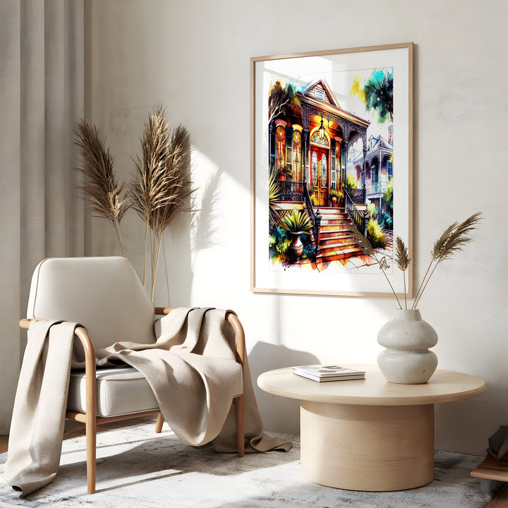 Garden District New Orleans Wall Art Canvas Print Side View Gold Frame