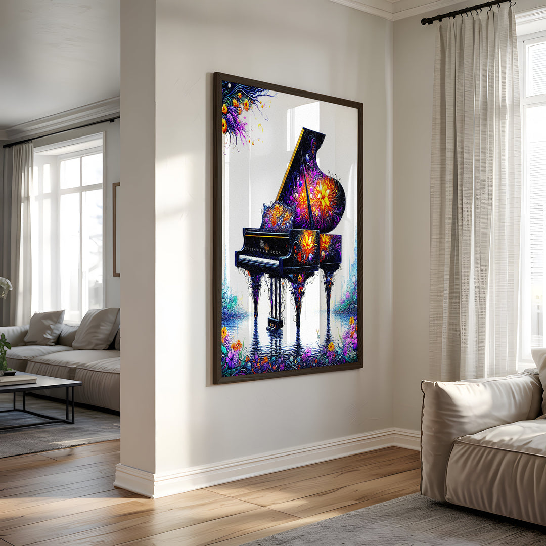 Garden Hall Piano Music Wall Art Canvas Print Side View Black Frame