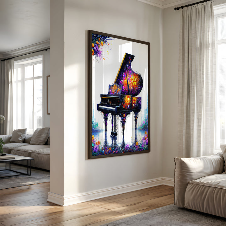 Garden Hall Piano Music Wall Art Canvas Print Side View Black Frame