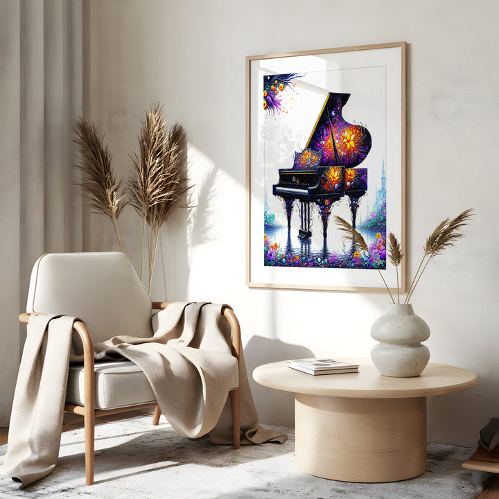 Garden Hall Piano Music Wall Art Canvas Print Side View Gold Frame