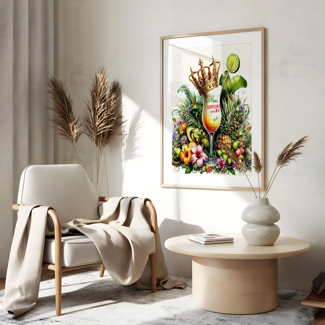 Hurricane Mix Drink Kitchen Wall Art Canvas Print Side View Gold Frame